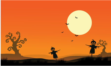 Silhouette of scarecrow halloween backgrounds vector illustrationのイラスト素材