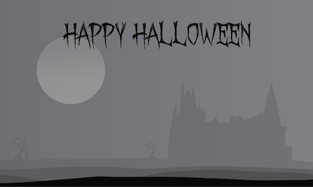 Silhouette Halloween castle flat gray backgrounds vectorのイラスト素材