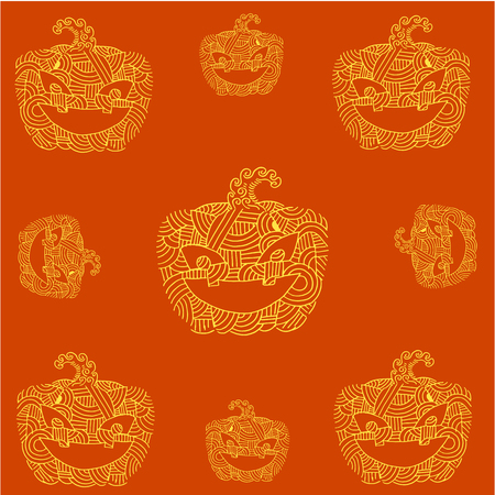 Halloween pumpkins doodle art orange backgrounds illustrationのイラスト素材