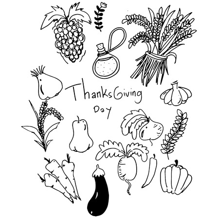 Thanksgiving vegetable in doodle vector art illustrationのイラスト素材