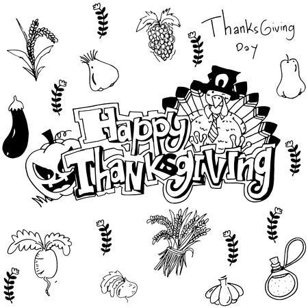 Hand draw thanksgiving vegetable in doodle illustrationのイラスト素材