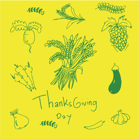 on yellow backgrounds doodle of thaksgiving illustrationのイラスト素材