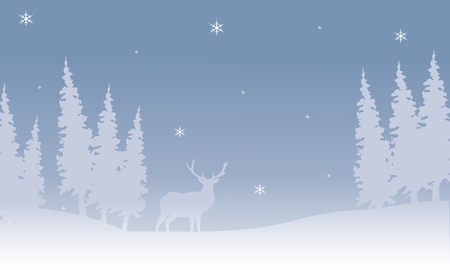 Silhouette of Christmas deer in snow on gray backgroundsのイラスト素材