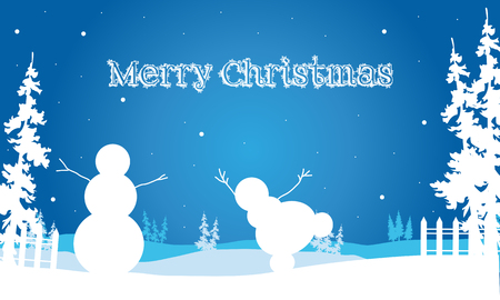 Backgrounds Merry Christmas snowman and spruce illustrationのイラスト素材