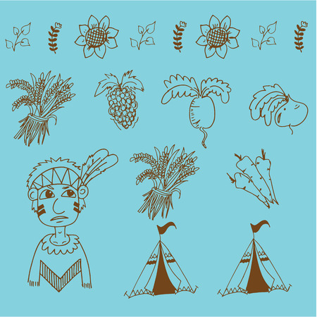 Doodle of Thanksgiving fruit and vegetable illustrationのイラスト素材