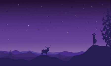 Silhouette of Christmas deer vector at nightのイラスト素材