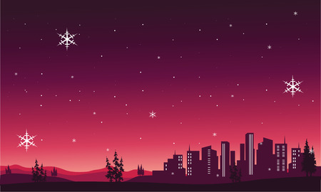 Silhouette of City scenery christmas vector illustrationのイラスト素材