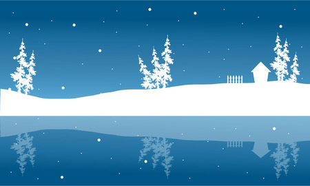 Christmas winter scenery of silhouette and reflection vectorのイラスト素材