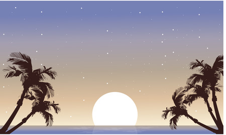 Landscape palm and full moon silhouette at nightのイラスト素材