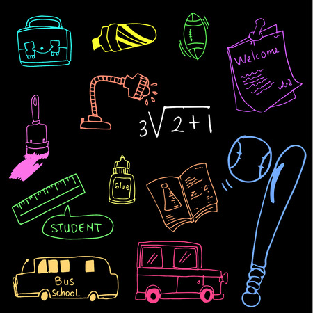 On black backgroounds tool school doodles vector artのイラスト素材