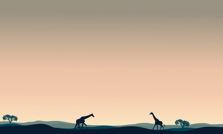 Landscape giraffe at afternoon silhouettes vector illustrationのイラスト素材