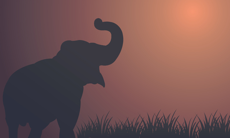 Landscape elephant in fields silhouettes vector illustrationのイラスト素材