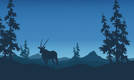 Antelope silhouettes beautiful landscape on blue backgroundsのイラスト素材