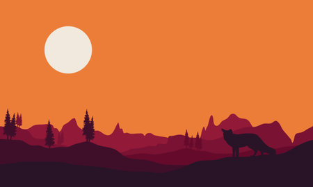 Silhouette of fox in hills a beautiful landscapeのイラスト素材