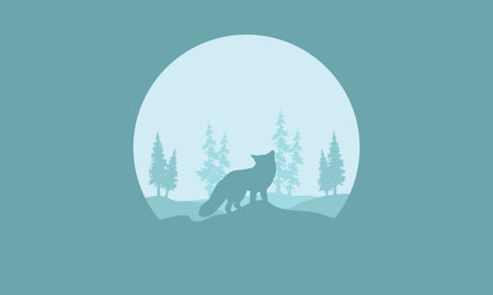 Silhouette of one fox in the hillsのイラスト素材