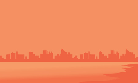 Silhouette of building and beach vector illustrationのイラスト素材