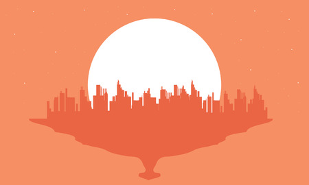 Beautiful silhouette city and big moon sceneryのイラスト素材