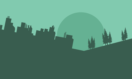 Silhouette of beautiful urban scenery on green backgroundsのイラスト素材