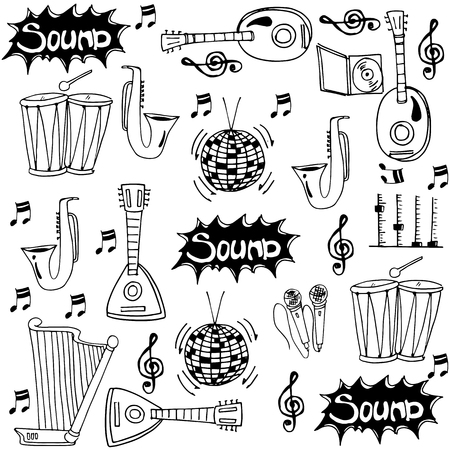 Doodle music set hand draw vector illustrationのイラスト素材