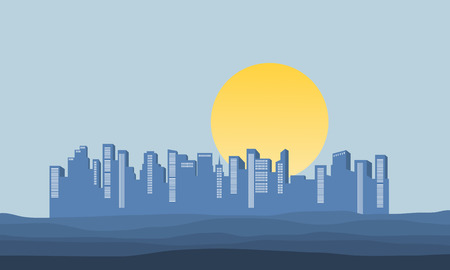 Silhouette of building at morning scenery with sunのイラスト素材