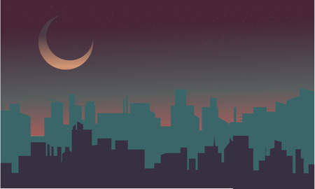 Silhouette of building scenery at night illustrationのイラスト素材