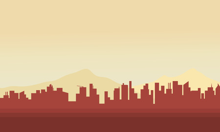 Silhouette of big city scenery at morningのイラスト素材