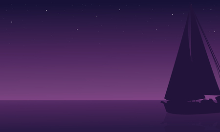 Silhouette of ship in sea at the night sceneryのイラスト素材