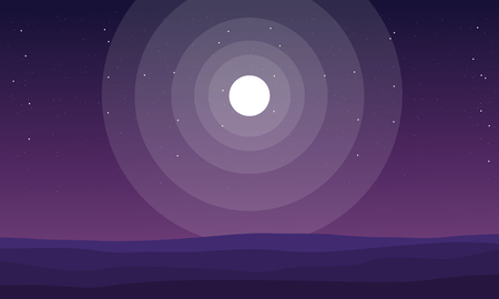 Silhuoette of hills at night with moon sceneryのイラスト素材
