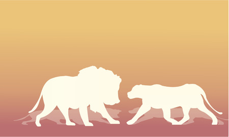 Silhouette of two lion design vector illustrationのイラスト素材