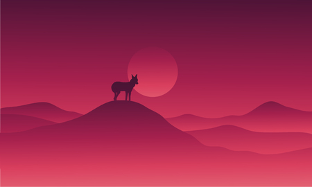 Wolf in hills alone vector illustration sceneryのイラスト素材