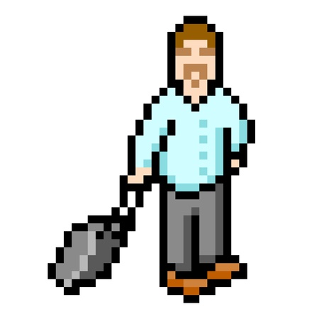 8-bit pixel-art representation of a smart businessman dragging a suitcaseのイラスト素材