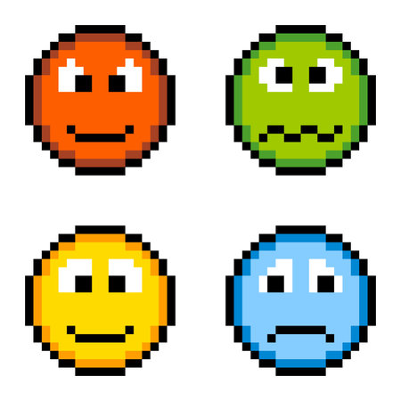 8-bit pixel emotion icons  angry, sick, happy, sad
