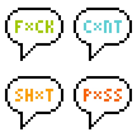 8-bit pixel 4-letter swear words in speech bubbles isolate on whiteのイラスト素材
