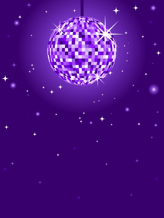 Glittery purple discoball against a purple background with starsのイラスト素材