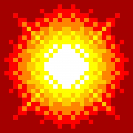 8-Bit Pixel-art Explosion on a Red Backgroundのイラスト素材