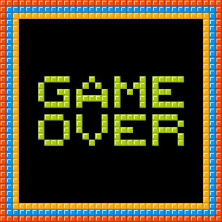 Game over message written in pixel blocks. Assets are on separate layersのイラスト素材