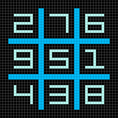 8-bit Pixel Art Magic Square with Numbers 1-9. Assets separated onto separate layersのイラスト素材