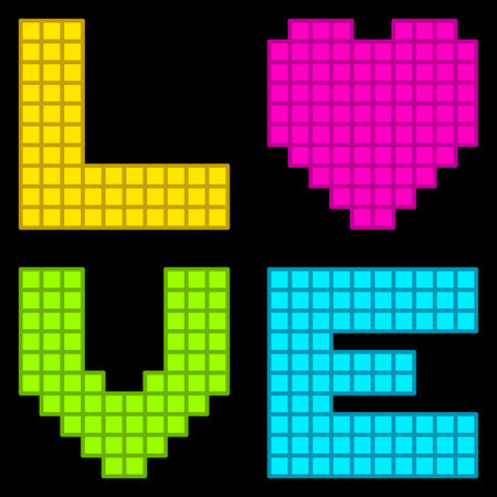 8-Bit Retro Pixel Love Heart. Each element is on a separate layer, and consist of individual vector squares for futher editingのイラスト素材