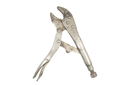 Old locking pliers isolated on a white backgroundの写真素材