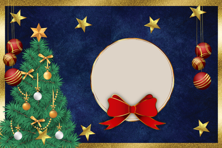 christmas tree and stars christmas cardの写真素材