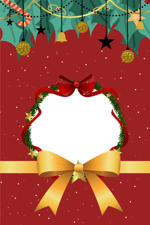 Red Background Gold Ribbon  Christmas Greeting Cardの写真素材