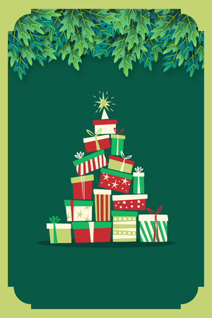 beautiful green christmas cards with gift treesの写真素材
