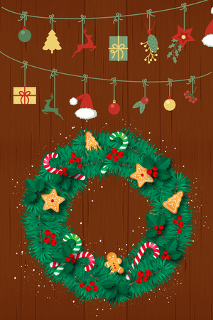 Christmas card with a background of wood textureの写真素材