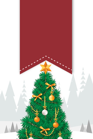 Christmas tree card with a red backgroundの写真素材