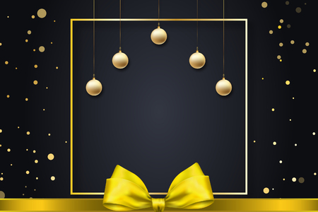 elegant christmas card with yellow ribbonの写真素材