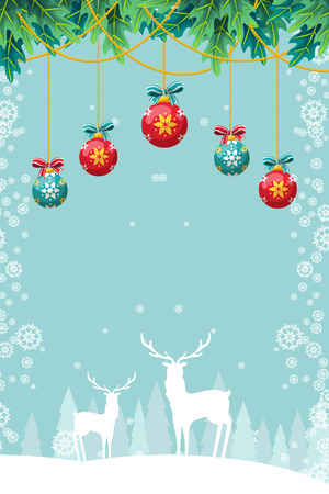 Christmas card with blue background and both deerの写真素材