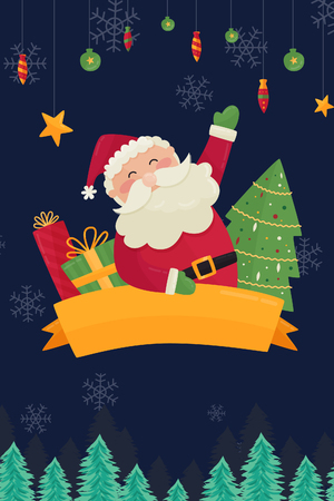 Santa Christmas card with a blue backgroundの写真素材