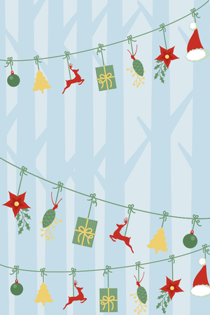 blue christmas card with santa ornamentsの写真素材