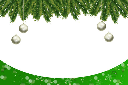 Christmas card green background with several ornamentsの写真素材