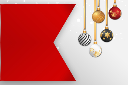 fancy christmas card with red with ball ornamentsの写真素材